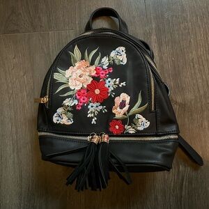 Ever New Black Floral Embroidered Mini Backpack